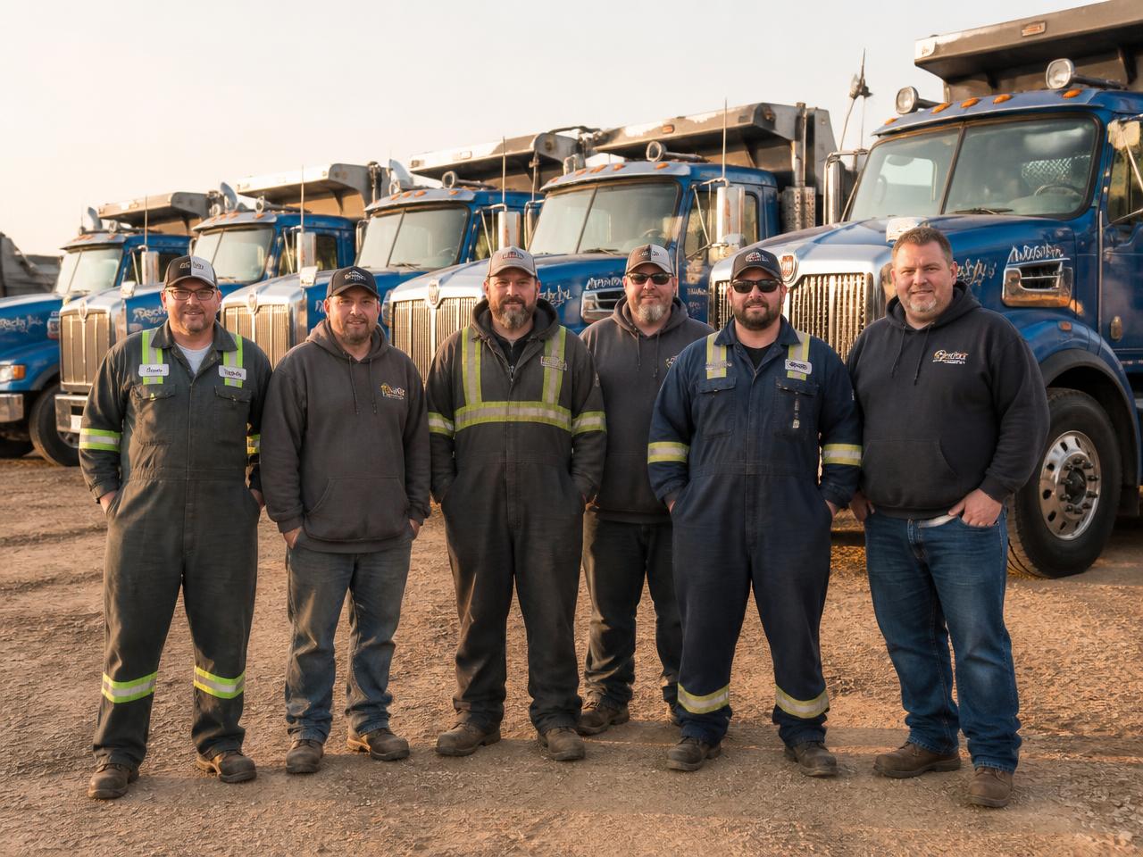 The Williams Trucking Company team in front of the company fleet